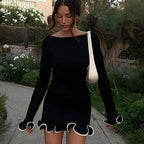 Ruffle Hem Mini Dress Long Sleeve Contrast Trim Party Casual — Image 2