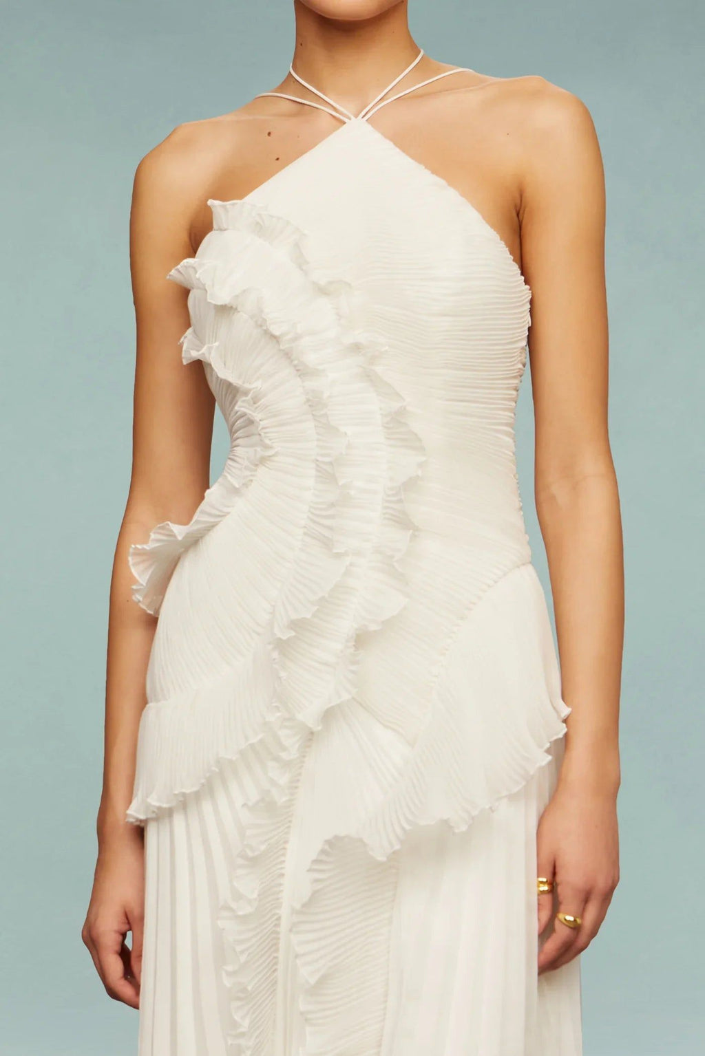 Ruffle Pleated Midi Dress One Shoulder Asymmetrical Purple — Image 6