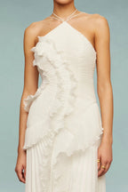 Ruffle Pleated Midi Dress One Shoulder Asymmetrical Purple — Image 6