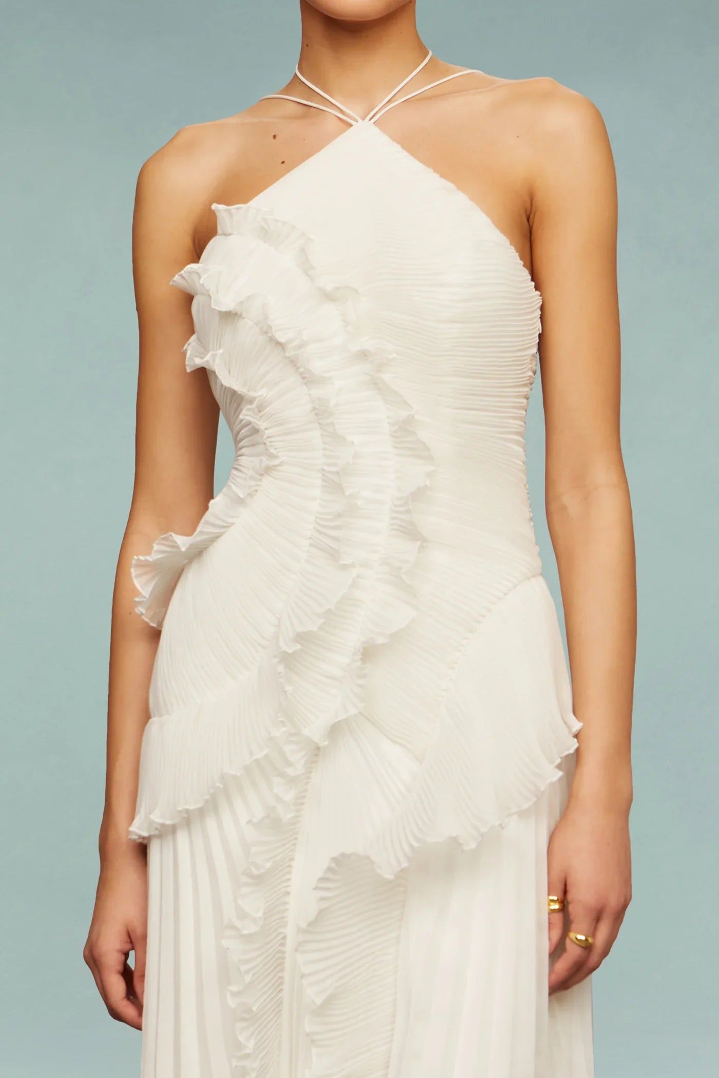 Ruffle Pleated Midi Dress One Shoulder Asymmetrical Purple — Image 6