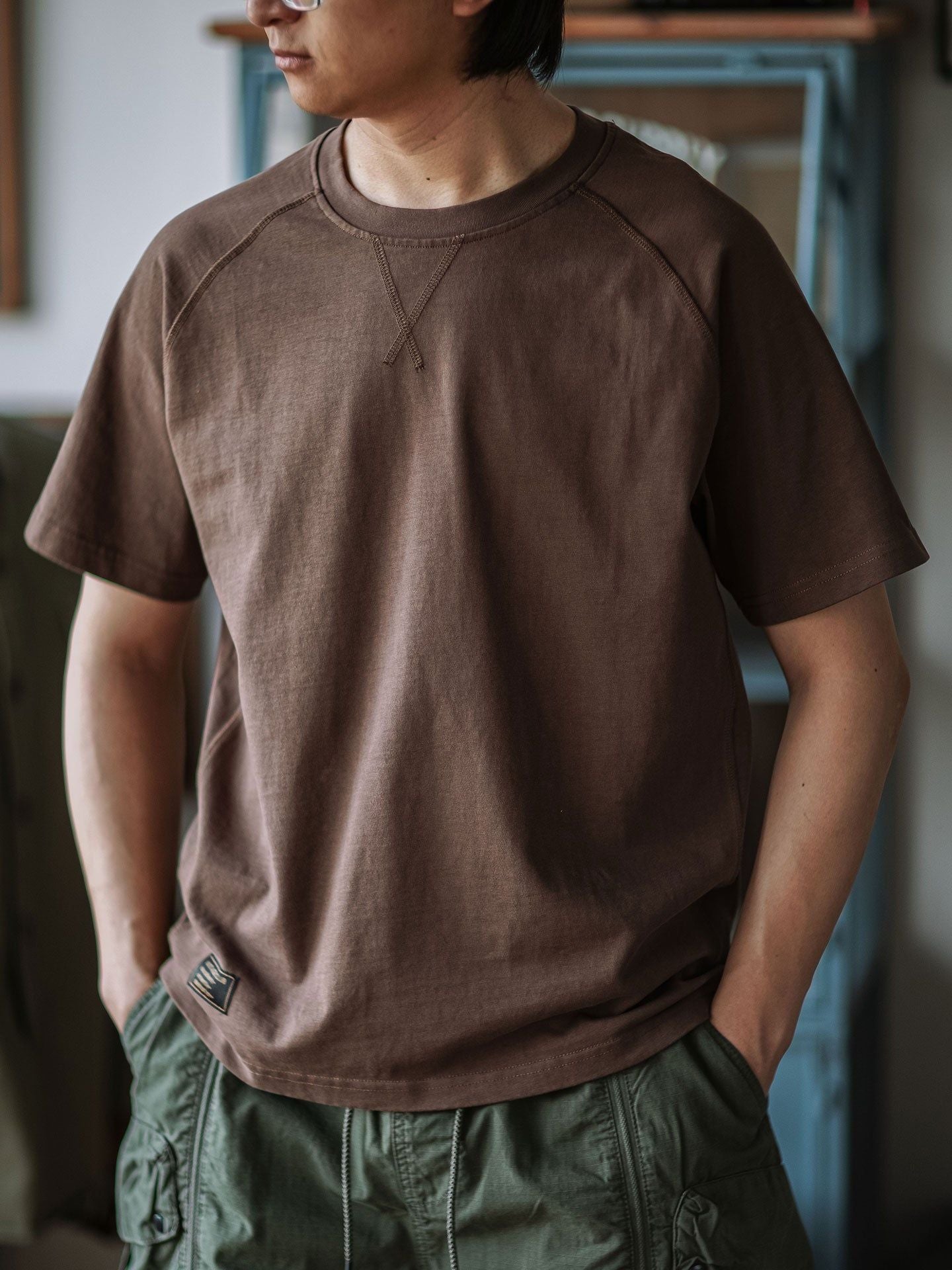 Vintage Club Men's Brown Cotton Raglan Sleeve T-Shirt, Crew Neck, Short Sleeve — Main Image