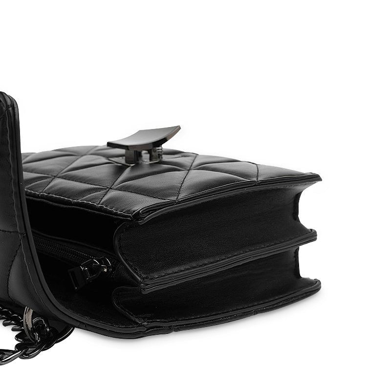 Quilted Crossbody Bag Black Faux Leather Chain Strap Shoulder Purse — Image 4