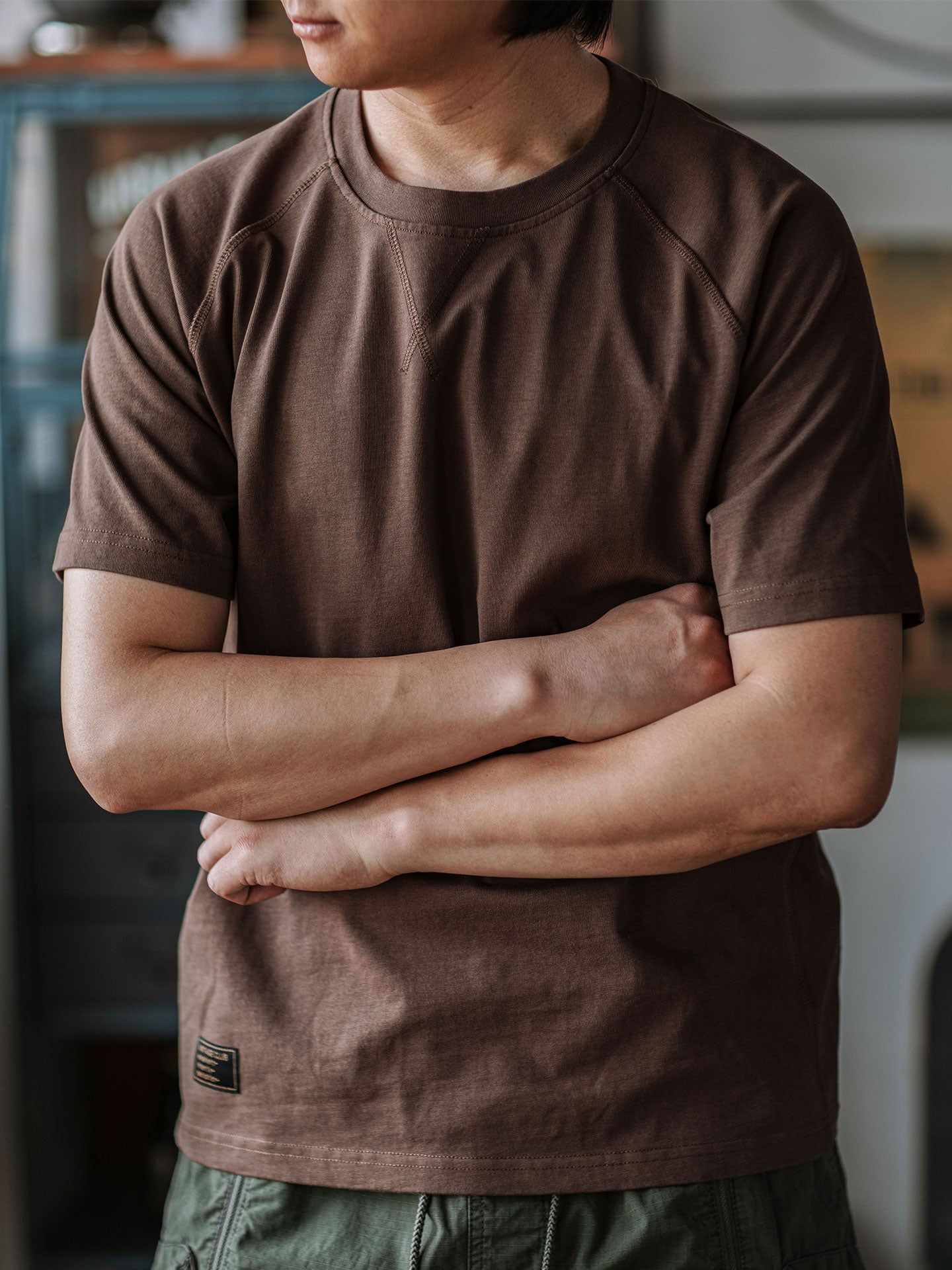 Vintage Club Men's Brown Cotton Raglan Sleeve T-Shirt, Crew Neck, Short Sleeve — Image 3