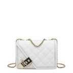 Quilted Crossbody Bag White Faux Leather with Gold Chain Strap. Women's Shoulder Purse. — Main Image