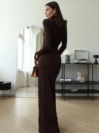 Brown Turtleneck Maxi Dress with Twist Front and Thigh Slit — Image 9