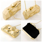 Geometric Clutch Evening Bag Gold, Chain Strap, Faceted Design Metal — Image 5