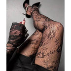Black Floral Lace Tights - Elegant Patterned Pantyhose for Women — Main Image