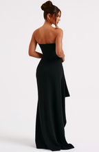 Strapless Thigh Slit Maxi Dress Navy/Black Elegant Evening Gown — Image 6