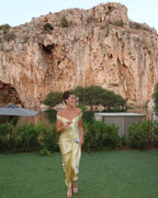 Satin Maxi Dress Off-Shoulder Yellow Evening Gown — Image 5