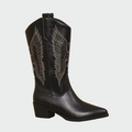Western Cowboy Boots with Embroidered Design in Black, White, Brown Leather — Main Image