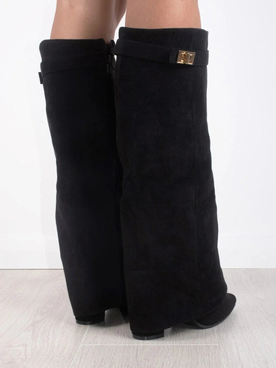 Elegant Women's Knee-High Suede Boots - Black, Beige, Brown, Luxurious Material — Image 5