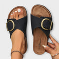 Pin Podaway Women's Slip-On Sandals Cork Footbed Adjustable Buckle Black — Image 2
