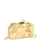 Geometric Clutch Evening Bag Gold, Chain Strap, Faceted Design Metal — Image 2