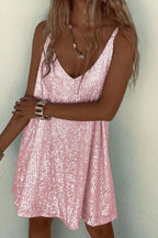Sequin V-Neck Mini Dress. Assorted colors, polyester material. Sleeveless party dress. — Image 15