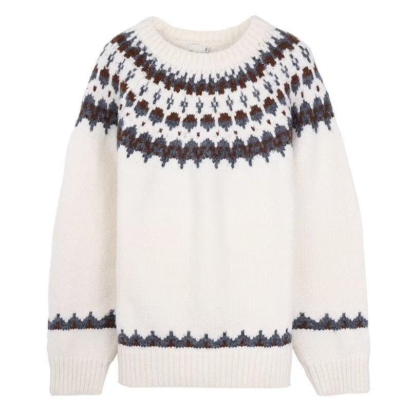 Nordic Wool Sweater Men's Fair Isle Pattern Knitted Pullover Beige/Gray — Main Image