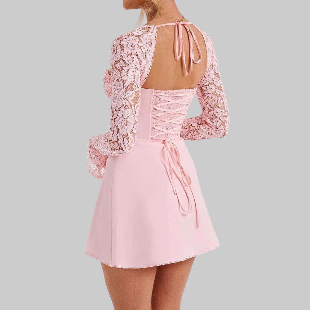 Lace Sleeve Corset Mini Dress - Party Cocktail Bodycon - Various Colors — Image 2