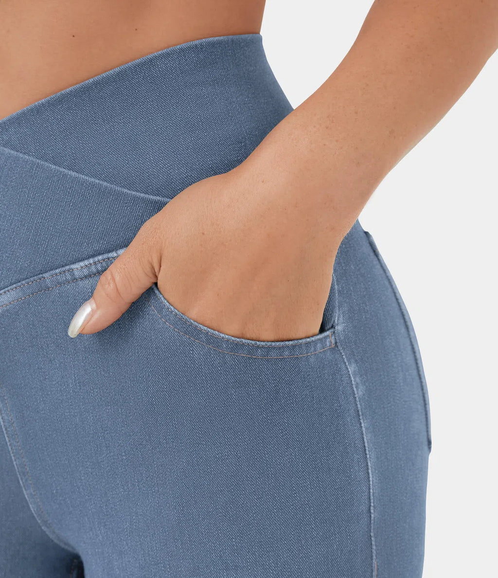 Brand Women's High Waist Flare Leg Jeans Stretchy Denim Pants Blue — Image 3
