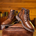 Men's Leather Ankle Boots with Side Zipper - Brown & Black, Durable Sole — Image 3