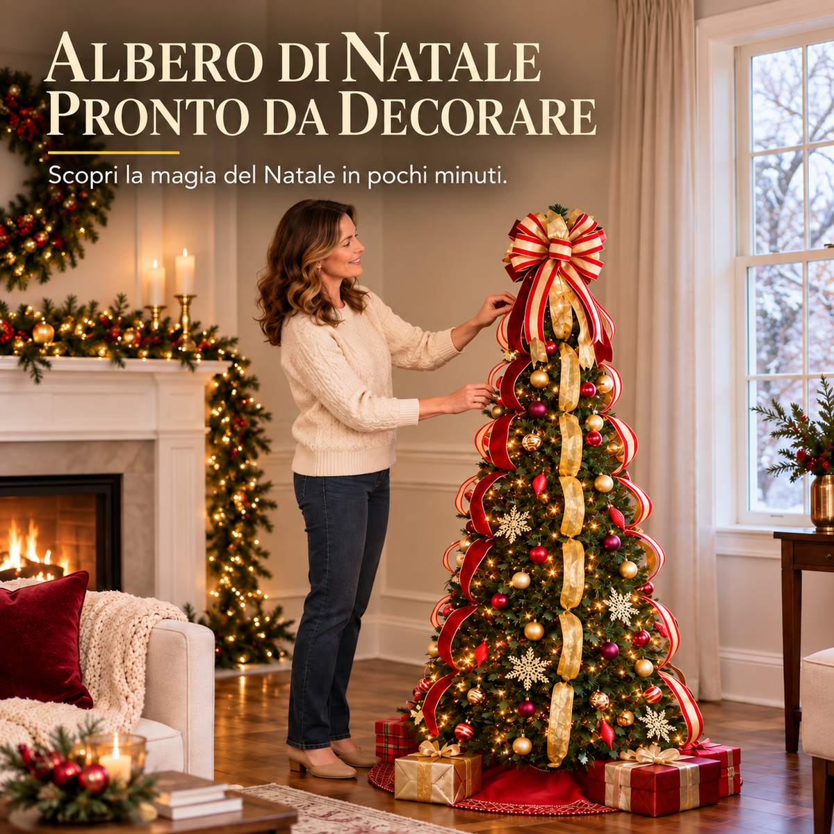 🎄 Albero di Natale Pieghevole con Luci e Decorazioni