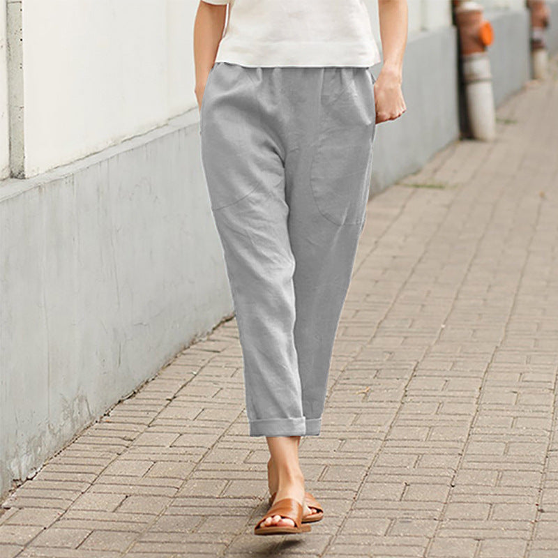Brand Women's Linen Trousers Relaxed Fit Elastic Waist Lightweight Casual Pants Multiple Colors — Image 4