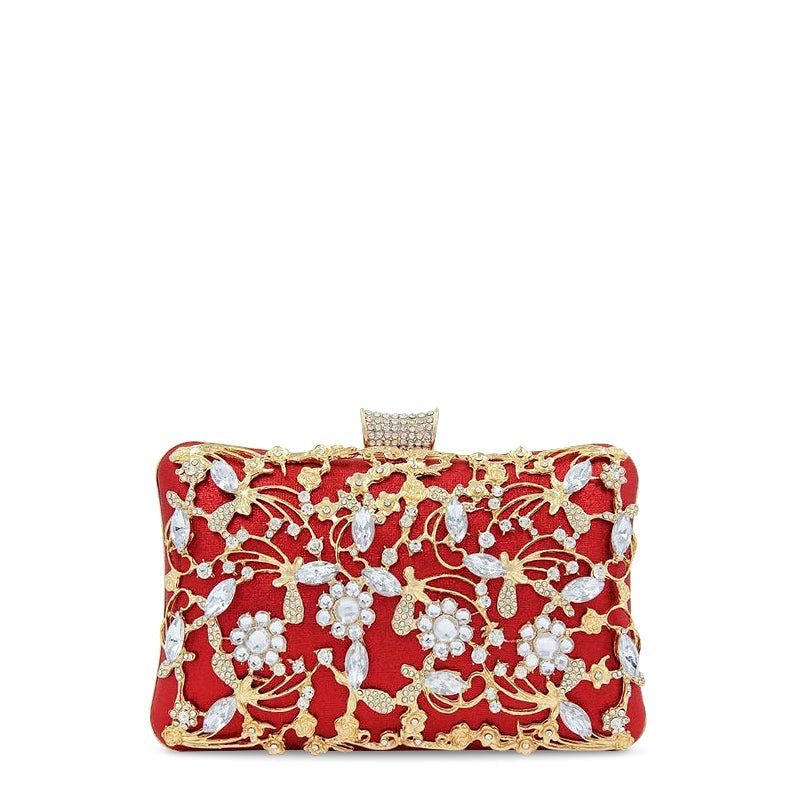 Floral Evening Clutch Bag Gold Rhinestone Beaded Party Purse Bridal Handbag — Image 6