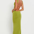 Cowl Neck Maxi Dress, Backless Evening Gown, Black, White, Brown, Green — Image 6