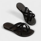 Women's Slip-On Sandals Cross Strap Lightweight Casual Flats Black Beige Silver — Image 2