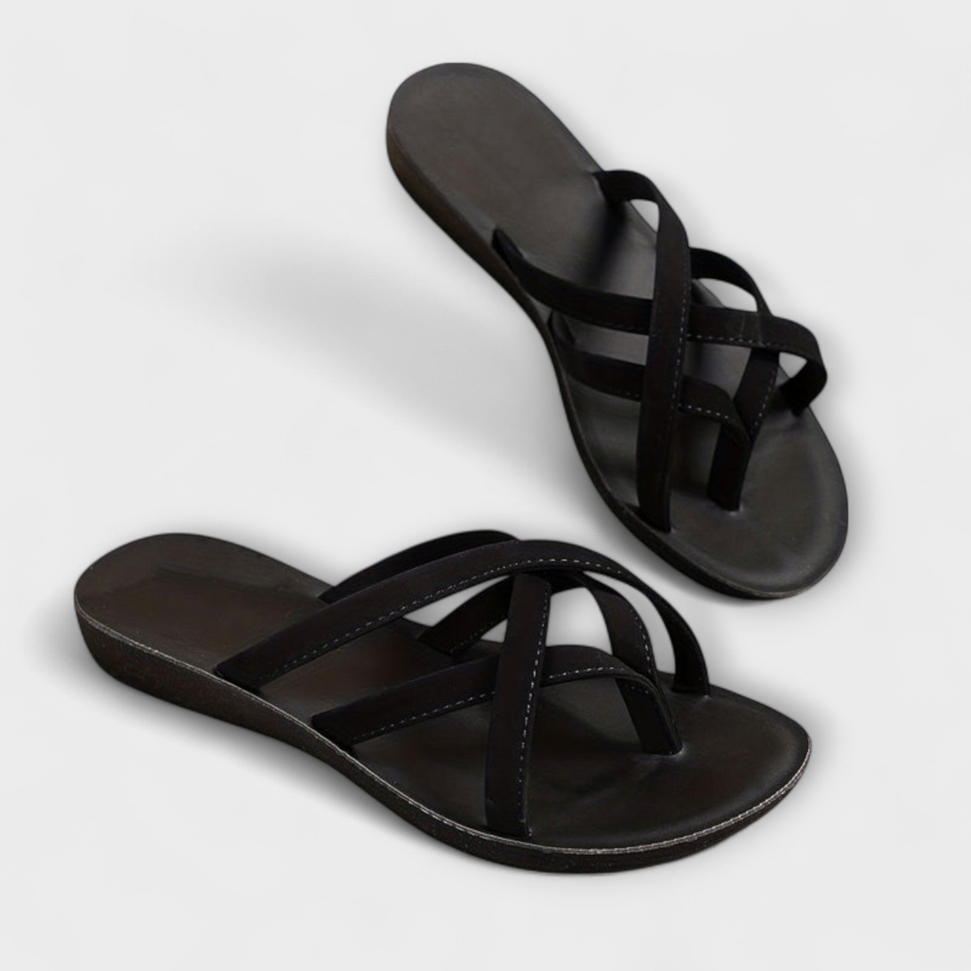 Women's Slip-On Sandals Cross Strap Lightweight Casual Flats Black Beige Silver — Image 2