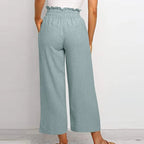 Women's Linen Wide Leg Pants High Waist Elastic Drawstring Casual Trousers — Image 10