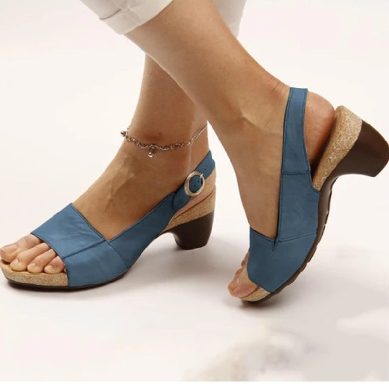 Women's Slingback Sandals Faux Leather Low Heel Open Toe Adjustable Buckle Summer Shoes — Image 7