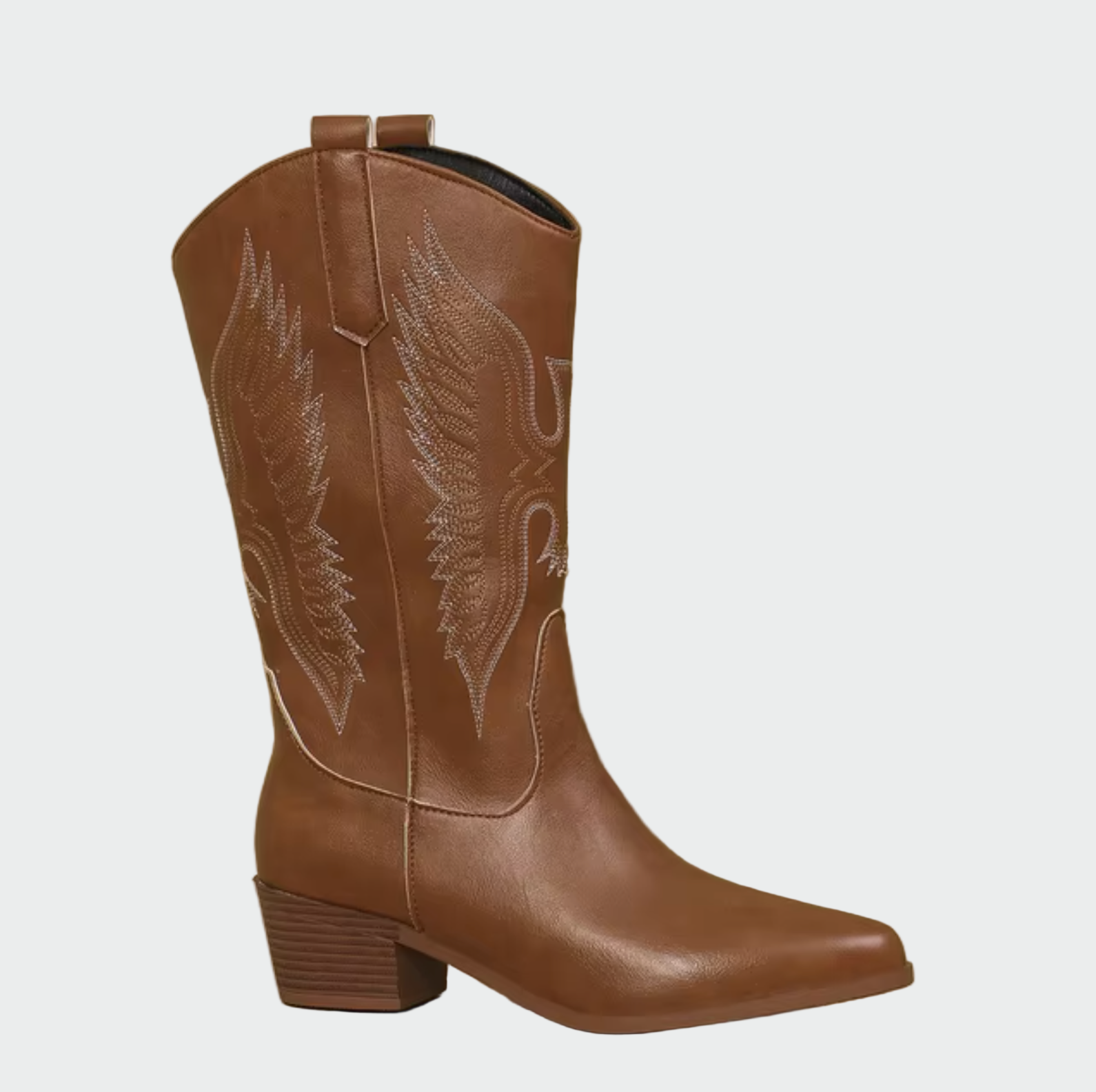 Western Cowboy Boots with Embroidered Design in Black, White, Brown Leather — Image 3