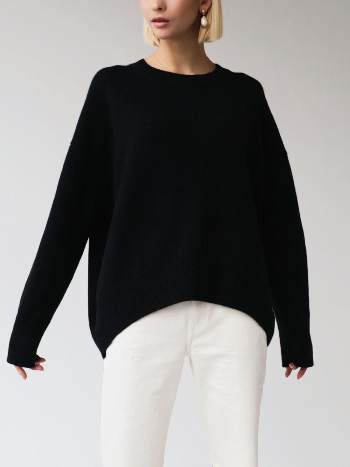 Cashmere Oversized Sweater, Sky Blue, Crew Neck, Ribbed Knit — Image 9