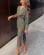 Twist Front Midi Dress V-Neck Long Sleeve Polyester Various Colors S M L XL — Image 4