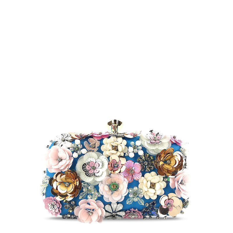 Floral Beaded Evening Clutch Bag Beige with Chain Strap. Elegant Party Handbag — Image 2