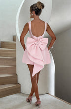 Bow Back Mini Dress with Pearl Detail - Pink Polyester Blend - Cocktail Party Dress — Image 4