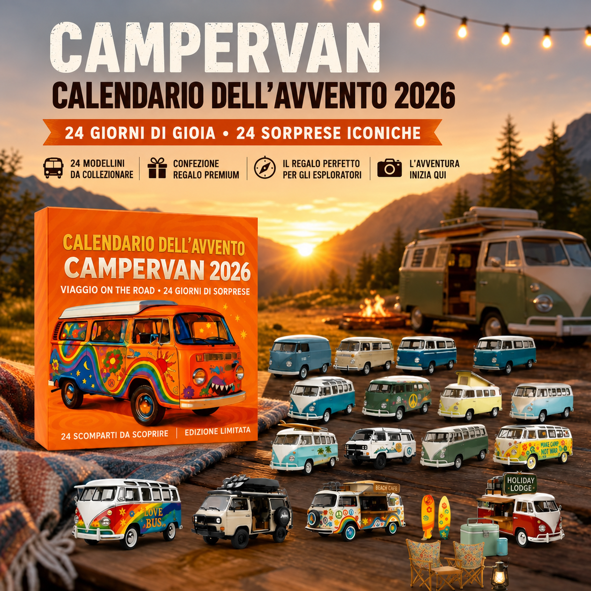 Calendario dell’Avvento Campervan 2026 – 24 Mini Camper da Collezione