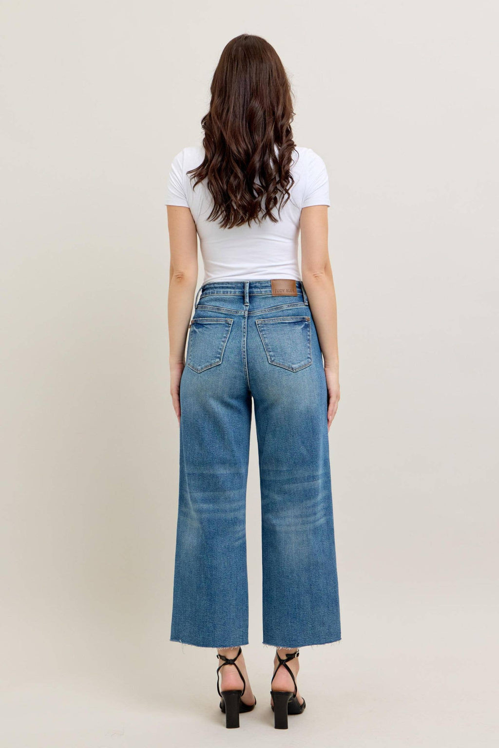 Judy Blue Women's Wide-Leg Distressed High-Waisted Jeans Blue Denim Frayed Hem — Image 9