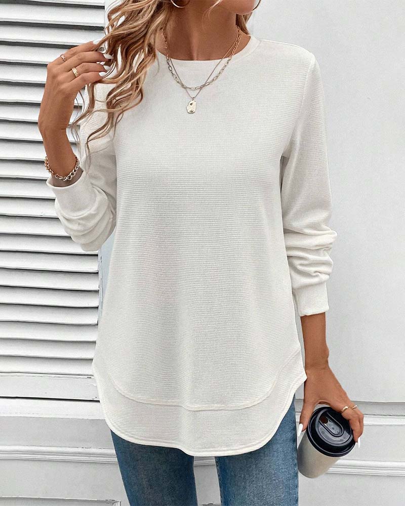 Women's Waffle Knit Long Sleeve Top Soft Pullover Casual Wear Lightweight Comfortable — Image 3
