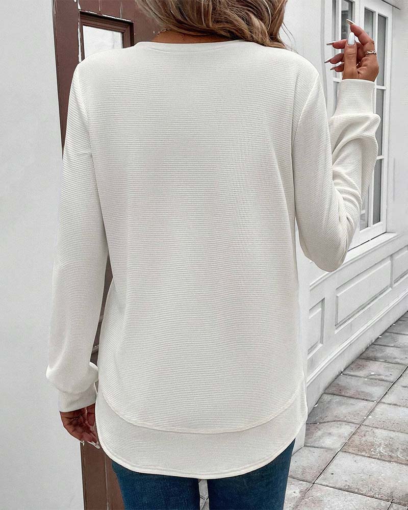Women's Waffle Knit Long Sleeve Top Soft Pullover Casual Wear Lightweight Comfortable — Image 4