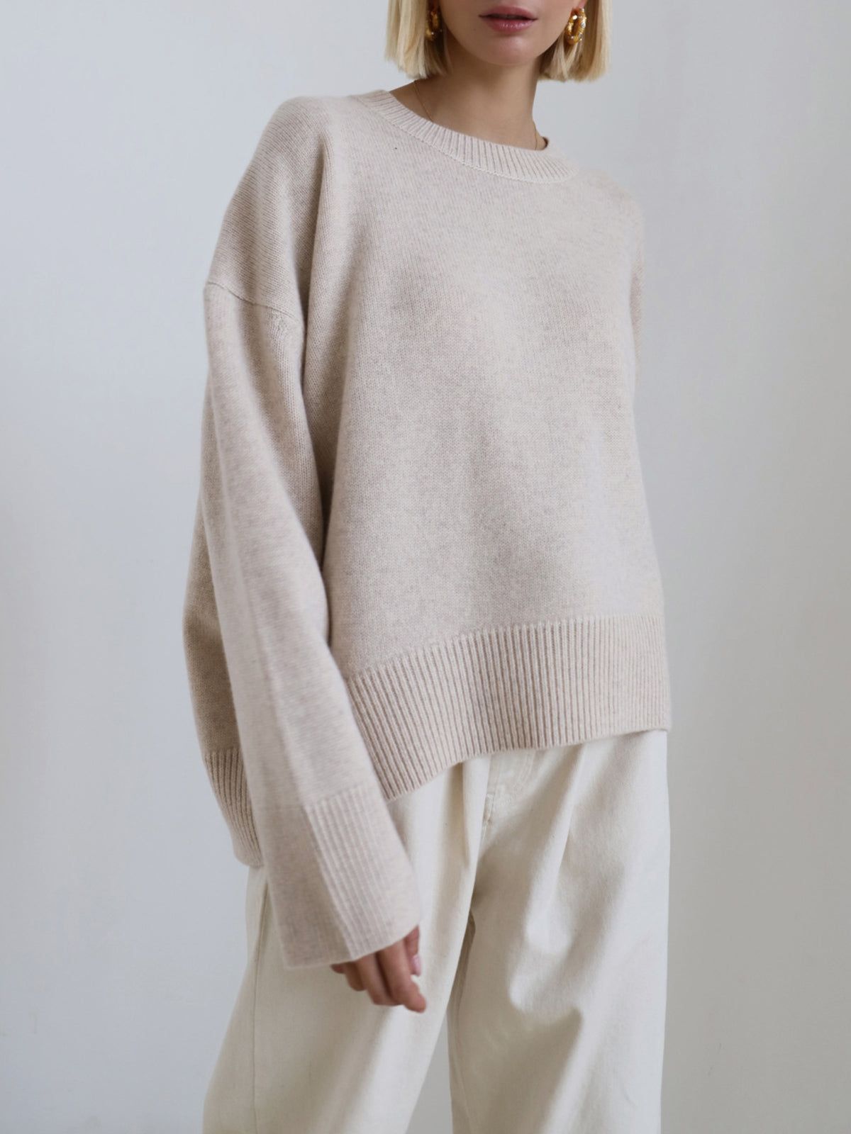 Cashmere Oversized Sweater, Sky Blue, Crew Neck, Ribbed Knit — Image 8
