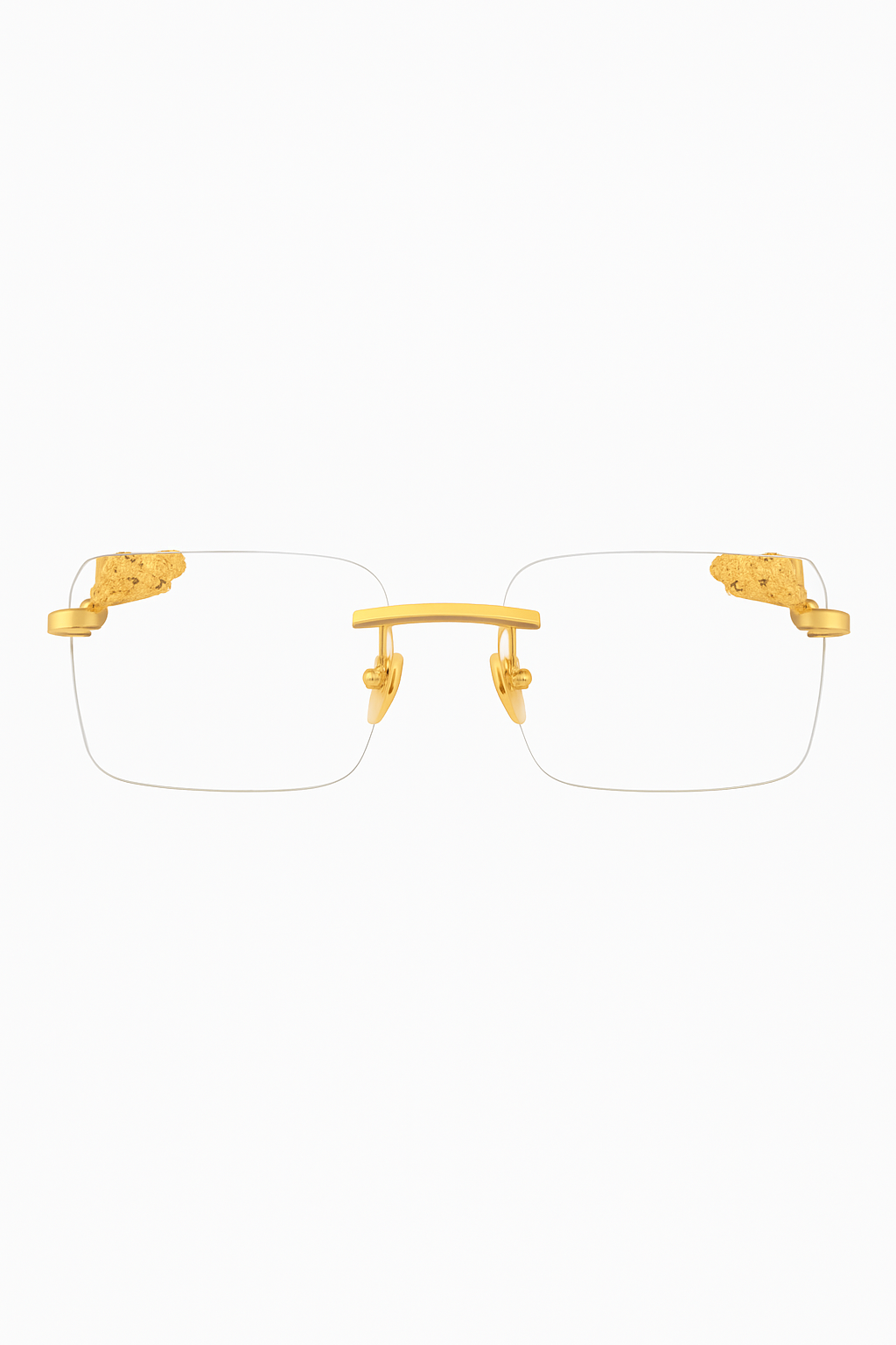Luxury Rimless Gold-Plated Eyeglasses Rectangular Frame Decorative Accents Unisex — Front View