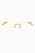 Luxury Rimless Gold-Plated Eyeglasses Rectangular Frame Decorative Accents Unisex — Front View