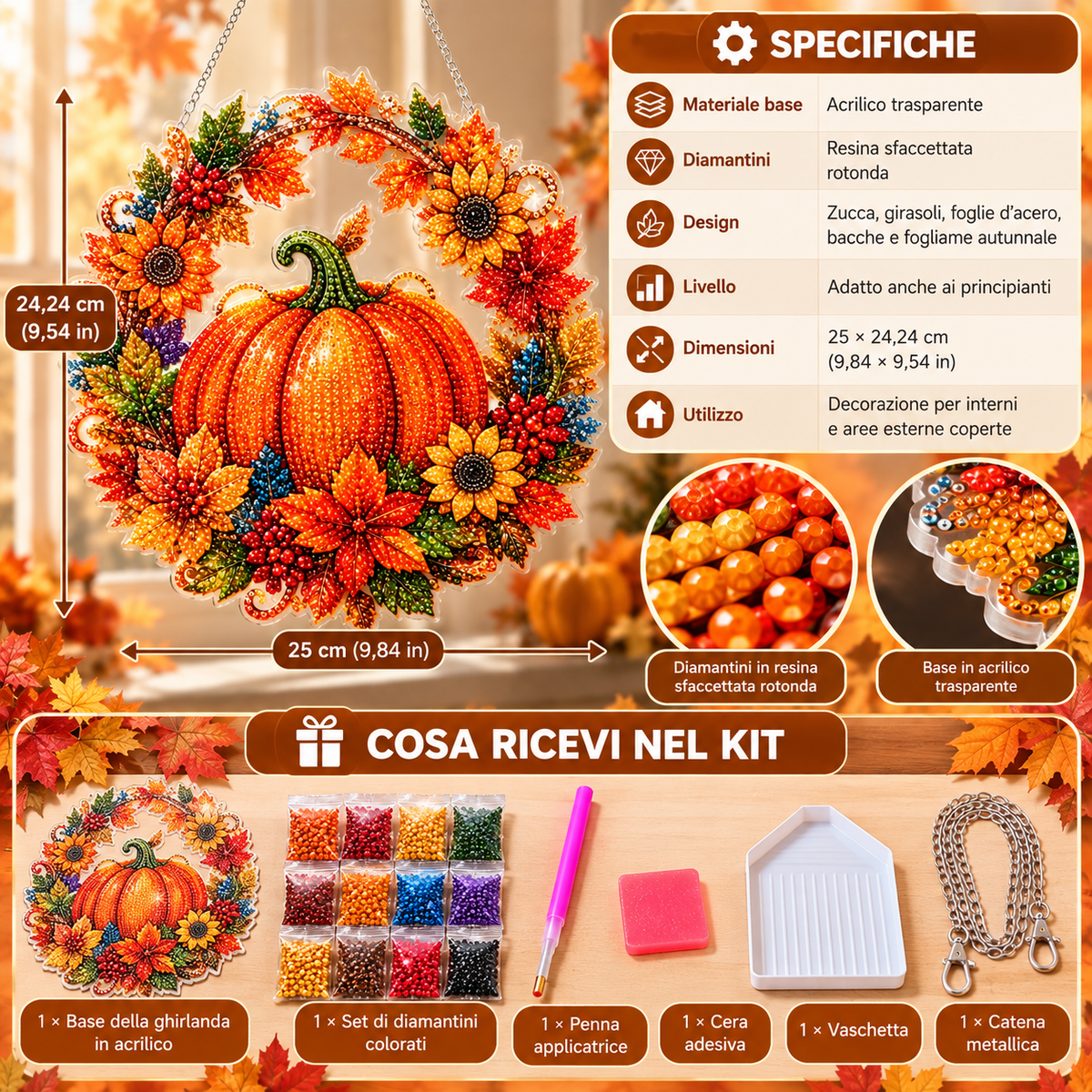 Ghirlanda Autunnale Diamond Painting – Zucca e Fiori