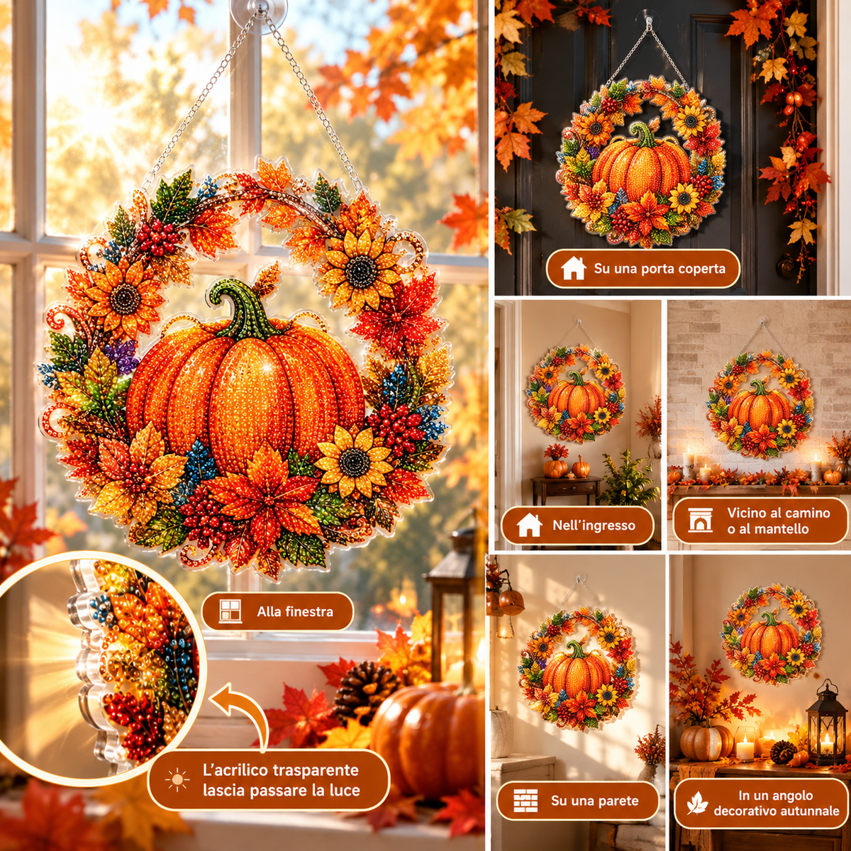 Ghirlanda Autunnale Diamond Painting – Zucca e Fiori