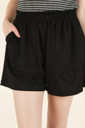 Women's Casual Elastic Waist Shorts Cotton Black Navy Pockets Comfortable Summer — Main Image