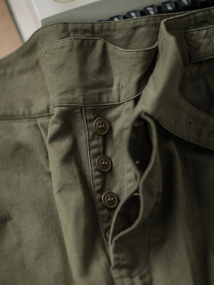 Vintage Style Men's Work Pants Cotton Canvas Khaki High Waist Pleated — Image 11