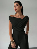 Elegant Off-Shoulder Wrap Top - White Polyester Blouse — Image 8