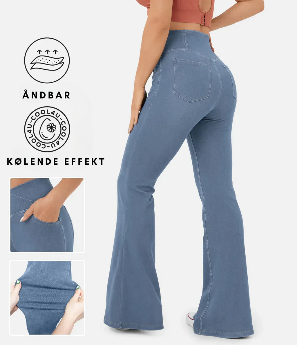 Brand Women's High Waist Flare Leg Jeans Stretchy Denim Pants Blue — Image 2