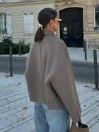 Women's Oversized Wool Blend Jacket Brown Button-Up Casual Outerwear — Image 4
