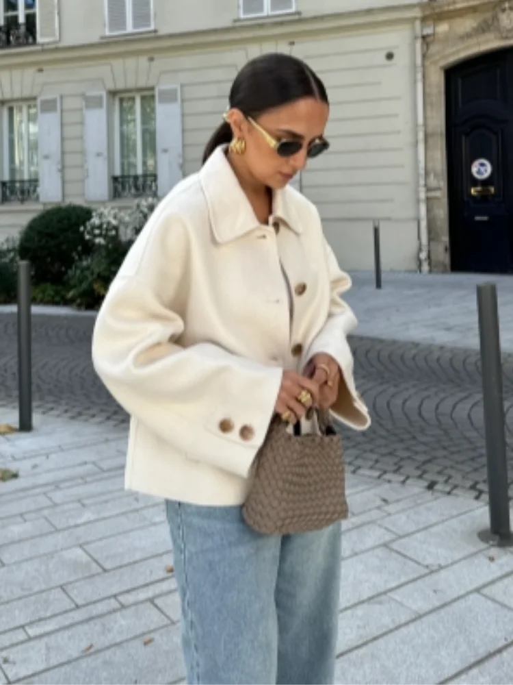 Women's Oversized Wool Blend Jacket Brown Button-Up Casual Outerwear — Image 8